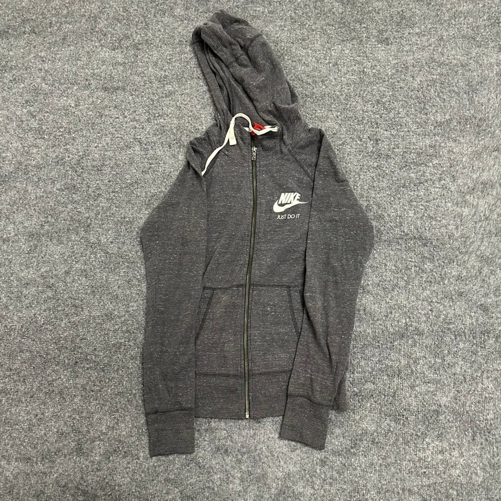 Nike Hoodie Womens Size S Charcoal Grey Organic Cotton Zip Up Athletic Gym